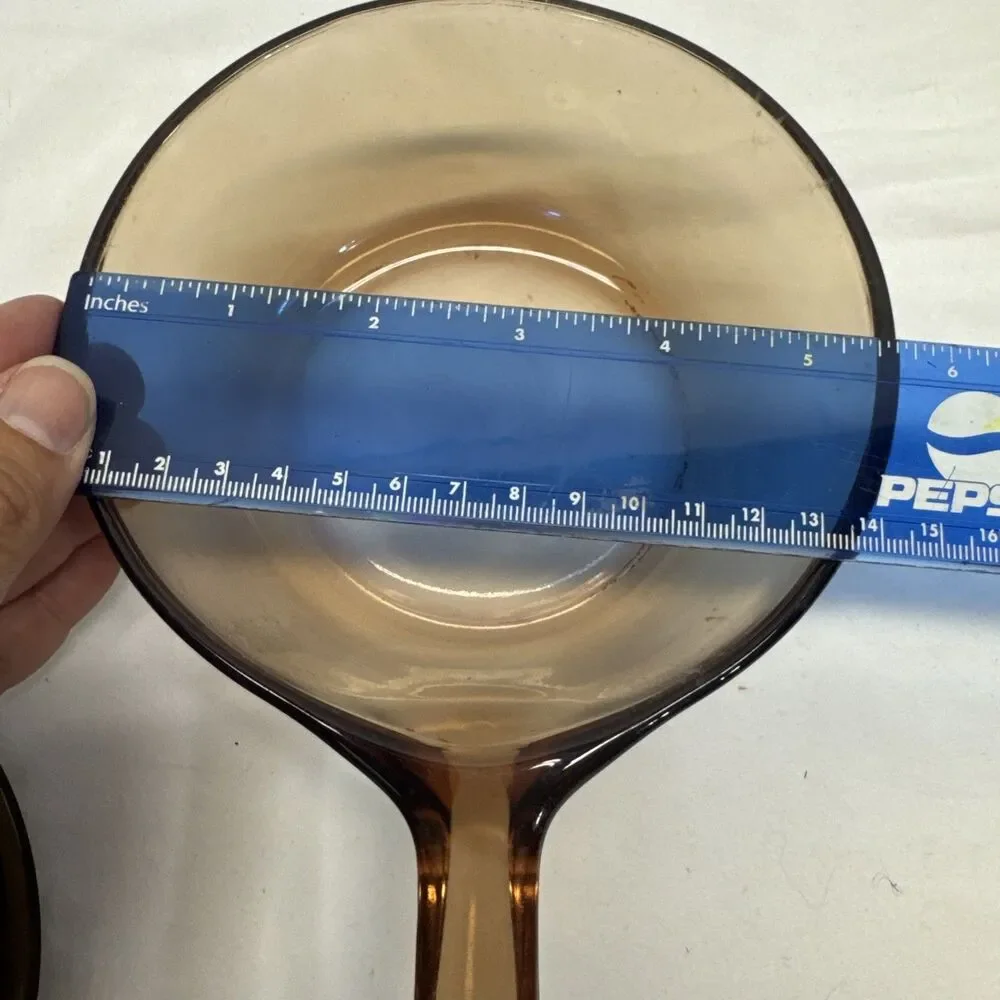 Vintage Vision Corning Ware Amber Brown 0.5 L Sauce Pan Pot With Pyrex Lid USA